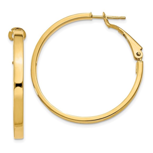 Boucles D'oreilles Créoles Or 14K - Tubes Carrés Et Anneaux Ronds - Hinged